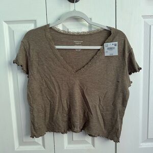 American Eagle Outfitters Brown V-Neck Women's Top